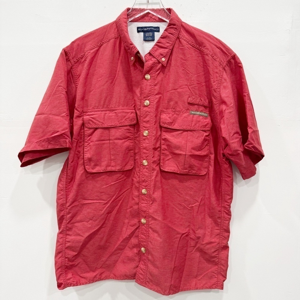 Exofficio Red Short Sleeve Button Down Shirt Outdoor Hiking Camping Large